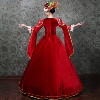Personalizate 2018 Piața Roșie Guler Maneca Lunga Rococo Baroc Marie Antoinette Rochie De Petrecere Medievală Perioadă Istorică Rochii De Bal