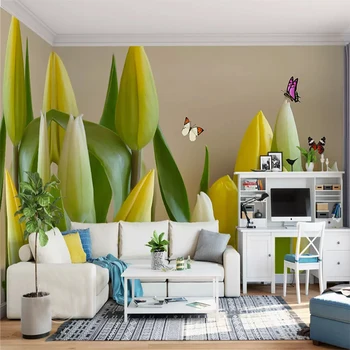 Personalizate 3D Murală Tapet Living-Dormitor cu Canapea, TV Fundal Pictura pe Perete HD Tulip Fluture Perete Foto Rola de Hartie Tapety