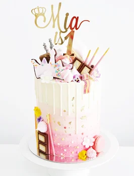 Personalizate de Acril Oglindă de Aur Happy Birthday Cake Topper,Personalizate cu numele și Vârsta Tort Joben Petrecere Decoratiuni