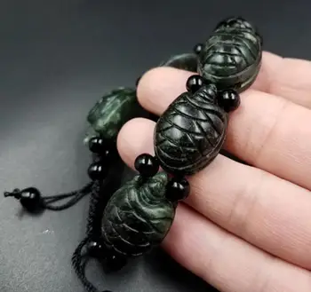 Personalizate Naturale Jad Negru Broască Țestoasă Elastic Brățară Farmec Moda Bijuterii Accesorii De Mână-Sculptate Bărbat Femeie Amuleta Noroc