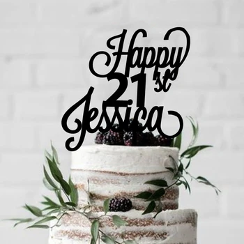 Personalizate personalizate Acrilice 21 Happy Birthday Cake Topper,Sclipici Aur Cupcake Topper Partid Ziua de nastere Tort Decora