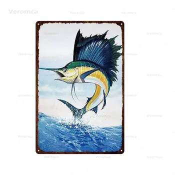Pescuit Fier Pictura Pește de Mare de Metal Semn Placa de Metal de Epocă Poster Placa de Bucătărie Restaurant Decorare Arta de Perete Decor 20X30Cm