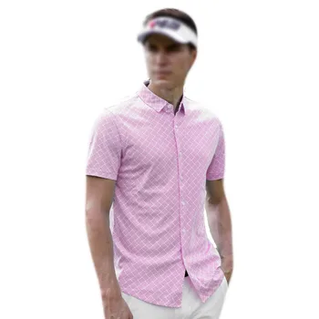 PGM Îmbrăcăminte Bărbați îmbrăcăminte Sport Short Sleeve Golf Camasa Carouri iute Uscat Tesatura de Vară Butonul Revere Casual de Bumbac Respirabil Haine