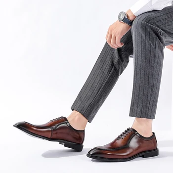 Phenkang Bărbați Autentic Wingtip Oxford Din Piele Pantofi Subliniat Toe Dantela-Up Oxfords Rochie, Pantofi Nunta, Pantofi Platforma De Afaceri