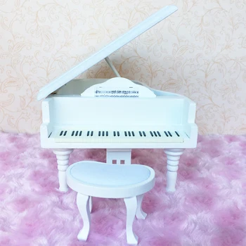 Pian Și Scaun 1:12 Scară Casă De Păpuși În Miniatură Instrument Muzical Din Lemn Cu 2 Culori Disponibile Alb Si Negru