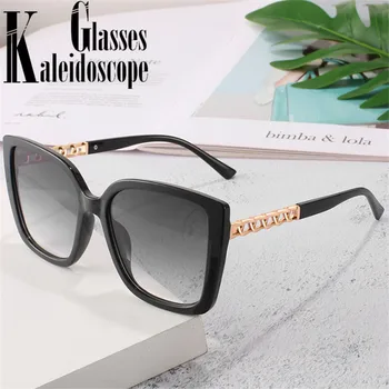 Piața Supradimensionate, ochelari de Soare Vintage de Lux de Brand Mare Cadru de Sticlă Soare pentru Femei Negru Gradient Shades Ochelari de Lanț Templu