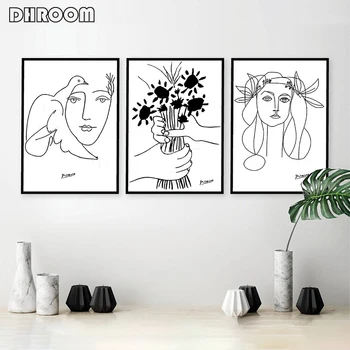 Picasso Linie Arta de Desen Panza Printuri de Arta Schițe Femeie Buchet de Pace Tablou Poster Minimalist Arta de Perete Home Decor de Perete