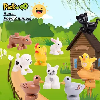 Pickwoo 9 buc Păsări Animale Blocuri Accesorii Duploed Dimensiuni Mari Diy Cifre Compatibil cu Dimensiuni Mari Jucarii pentru Copii