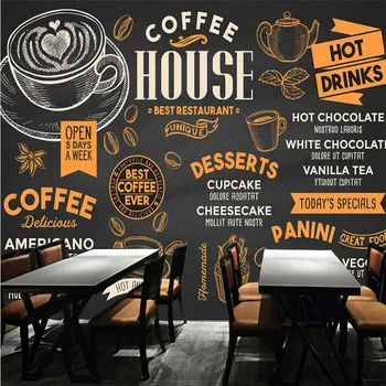 Pictate manual Cafea Temă Fundal Negru Murale 3D Tapet Magazin de Cafea Casual Cafe Snack Bar Industriale Decor de Perete de Hârtie 3D