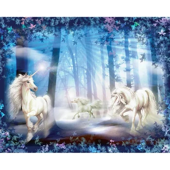Pictograma Diamant Broderie Fantezie Unicorni În Pădure Mozaic 5D cruciulițe Rotund Pictura DIY Decorare Autocolant Pictura KBL