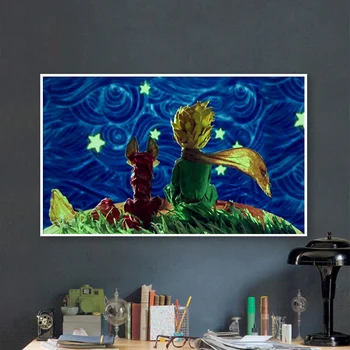 Pictura de numere de artă vopsea de numărul de Bricolaj Micul Prinț și Micul Fox Uită-te la Cerul Înstelat Omul Manual de Culoare de Umplere D