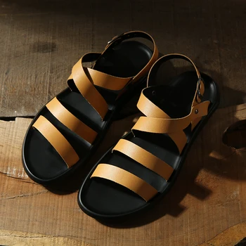 Piele men 39 s sandale plate plaja casual roman handmade negru de sex masculin vara vietnam pantofi gladiator mens outdoor clasic autentic