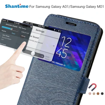 Piele PU Caz de Telefon Pentru Samsung Galaxy A01 Caz Flip Pentru Samsung Galaxy M01 Fereastra de Vizualizare Cartea Caz Moale TPU Silicon Capac Spate
