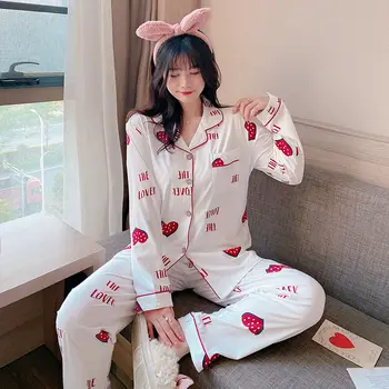 Pijama Seturi Pentru Femei Dulce Carouri Simplu Coreean Butonul De Primăvară Maneca Lunga Elevele Pijamale De Iarnă Moale Moda Drăguț Doamnă Pijama