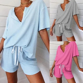 Pijama Verano Mujer Casă Solidă Pentru Femei Costum De Vară Sleepwear Set De Haine De Acasă Anchor Print Pijamale Cameră Purta Pijamale De Bumbac Seturi