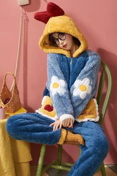 Pijamale pentru Femei de Iarna Plus Catifea Sleepwear Îngroșat Coral Fleece cămașă de noapte Lungă, cu Glugă Cămașă de noapte de sex Feminin Acasă Rob Topuri Noi