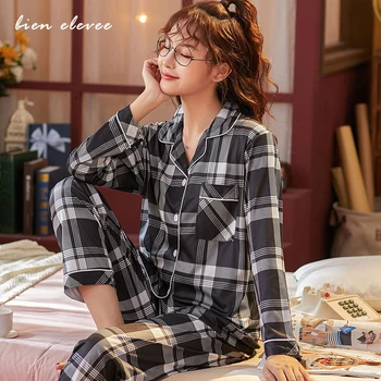 Pijamas Femei îmbrăcăminte de noapte de Iarnă Lingeries-Set Carouri Imprimate Pijamale pentru Femei Casual Acasă-Îmbrăca Butonul Cardigan Rosu cu Buzunar