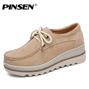 PINSEN 2020 Noua Moda Femei Plat Pantofi Platforma din Piele piele de Căprioară Pantofi Mocasin Femeie Doamnelor Alunecare Pe Pantofi Casual, Balerini Mocasini