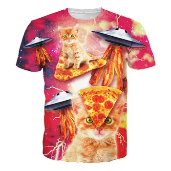 Pisica 3D Imprimate T-shirt Femei Minunate Animale Pizza Bacon OZN Spațiu Grafic Amuzant Model de Tricou Casual cu Maneci Scurte Topuri