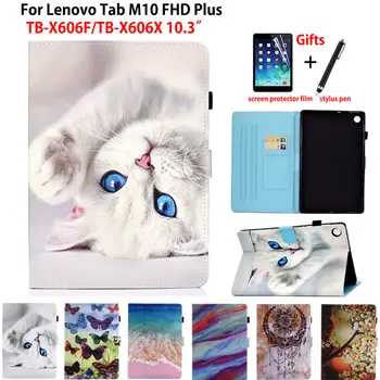 Pisica drăguț Caz Pentru Lenovo Tab M10 FHD Plus 10.3 Acoperi Funda TB-X606F TB-X606X Silicon Piele PU Stand Shell Capa Coque +Cadou