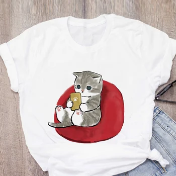 Pisica drăguț Tricou Femei de arta de imprimare Ulei estetice Casual Tricou Harajuku Kawaii Moda T-shirt de Vara cu Maneci Scurte Femme Sus Tees