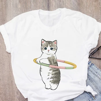 Pisica drăguț Tricou Femei de arta de imprimare Ulei estetice Casual Tricou Harajuku Kawaii Moda T-shirt de Vara cu Maneci Scurte Femme Sus Tees