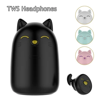 Pisica drăguț TWS Bluetooth LED-uri fără Fir Căști Cu Microfon Stereo Fetele In-Ear Căști cu Taxa cutie pentru iphone 12 Telefon Căști de protecție