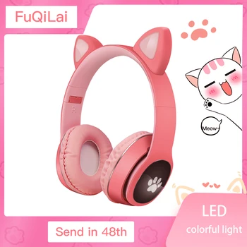 Pisica Ureche Bluetooth 5.0 Căști LED de Anulare a Zgomotului Copii Fete Drăguț Cască Suport TF Card Jack de 3,5 mm Microfon Căști fără Fir