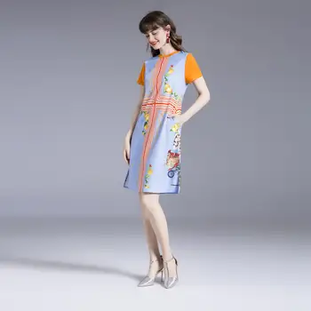 Pista femei rochie casual eleganta de vara cu maneci scurte rotund gat de imprimare cu dungi doamnelor rochie de epocă