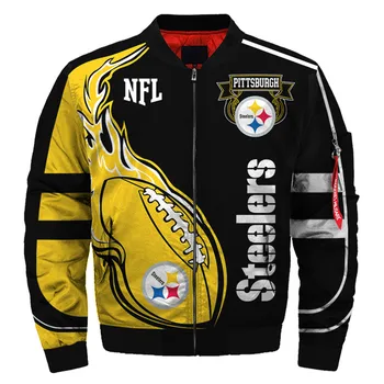 Pittsburgh casual fotbal American Steelers jachete bombardier flacără Galben împletit design 3D barbati gros paltoane