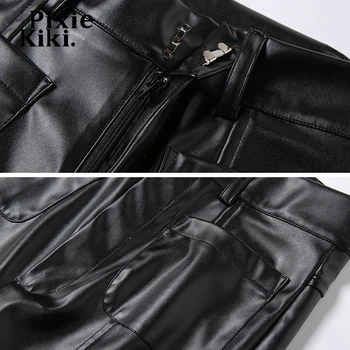 PixieKiki Moda Sexy Negru Maro din Piele PU Pantaloni Femei de Înaltă Talie Pantaloni Casual Gotic Streetwear Iarna 2020 P83-FZ35