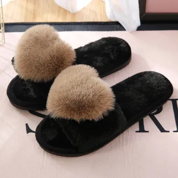 PKSAQ 2019 Femei de Iarnă Acasă Papuci Inima Blana Doamnelor Interior cu Blană Papuci de casă Calda de Toamna Pantofi de Pluș Drăguț Pufos, Papuci de Femeie