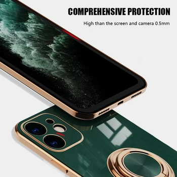 Placare cu Margine Dreaptă pentru IPhone 11 Pro Max XS XR 7 8 Plus Caz Silicon Moale Inel Magnetic Suport Capac Pătrat Ultra-subțire Noi