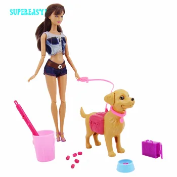 Plastic Câine de Companie Seturi Bol Hranire Os Cutie de 1:6 casă de Păpuși, Accesorii pentru Papusa Barbie Ken Papusa Papusi de Jucarie Cadou pentru Copii Joaca