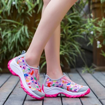 Platforma Adidași Pene de Flori Doamnelor Pantofi de Moda pentru Femei Pantofi 2019 Gros cu Talpi Adidași ochiurilor de Plasă Respirabil Pantofi Femei Alunecare Pe