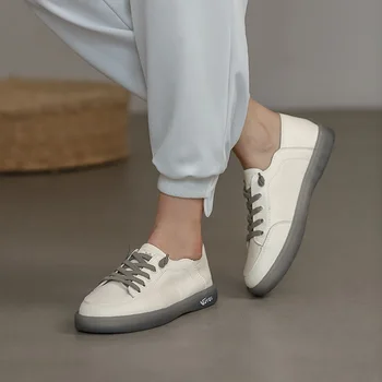 Platforma pantofi femei piele naturala casual plat pantofi din piele dantela-up adidași alb doamnelor apartamente de primavara toamna glezna cizme
