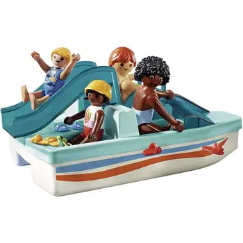 PLAYMOBIL, barca cu pedale cu tobogan (9424) original Distracție în Familie, 4 figurine incluse, jucarii pentru copii de 4 ani