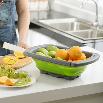 Pliabil din Silicon strecurătoare de fructe și legume de spălare coș Filtru reglabil scurgere cu mâner instrument de bucatarie