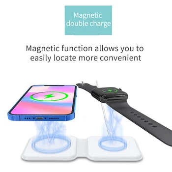 Pliate dublu Magnetic de Aspirație 15W Încărcător Wireless pentru iphone 12 Mini-12 Pro Max QI de Încărcare pentru iPhone Ceas AirPods Încărcător