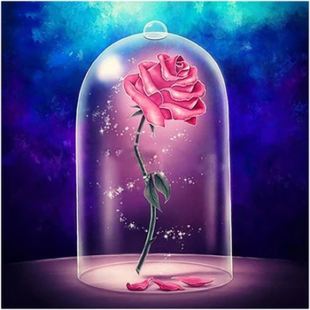 Plină Piața de Foraj 5D Diy Diamant Pictura Pink Rose Floare de Diamant Broderie Cusatura Cruce Stras Picturi de numberZP-1220
