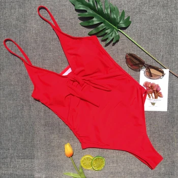 Plonja costum de baie 2019 nod strappy bikini roșii Mari tăiate amatorilor de scăldat, costume de baie push up tanga femei costum de baie Sexy body