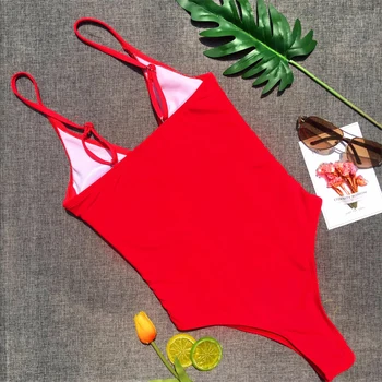 Plonja costum de baie 2019 nod strappy bikini roșii Mari tăiate amatorilor de scăldat, costume de baie push up tanga femei costum de baie Sexy body