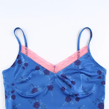 Plugalong Dantela Mozaic Rose Print Topuri de Vara Pentru Femei Y2K Camis Bodycon Culturilor Rezervor de Top Streetwear Casual Bretele club de Noapte