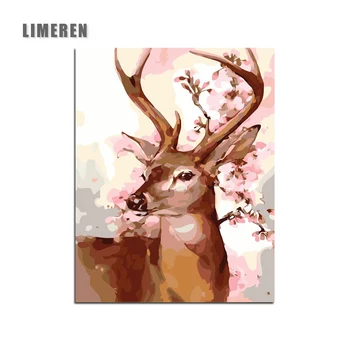 Plum Blossom Cerb DIY Pictură în Ulei De Numere Handpainted Animale Vopsea De Numere Kituri Pentru Arta de Perete Acasă Imagine