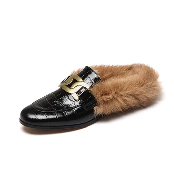 Plus Dimensiune 34-43 2020 Brand de Pantofi de dama de Iarna din Piele Mocasini Blana de Iepure Rotund Toe Papuci de Lux, Pantofi Low-toc