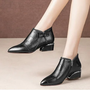 Plus Dimensiune 35-42 Femei 2020 Pantofi Rochie Subliniat Toe Oxford Pantofi pentru Femeie cizme Goale Aur Negru Tocuri Arc Doamnelor Pantofi de Brand Alb