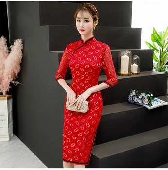 Plus Dimensiune 3XL 2021 Femeile din China, Dantela Qipao Sexy Vărsat Cheongsam Mandarin Guler Noutate Chineză Rochie Doamnă Elegantă Rochie de Petrecere