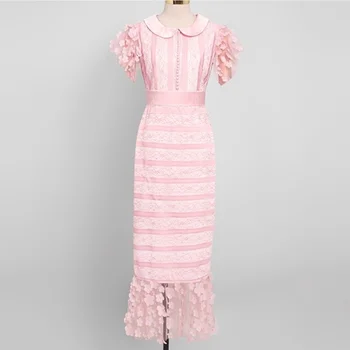 Plus dimensiune 3XL!femei vara eleganta dantela roz rochie sirena slim pachet șold flori tubulare rochie
