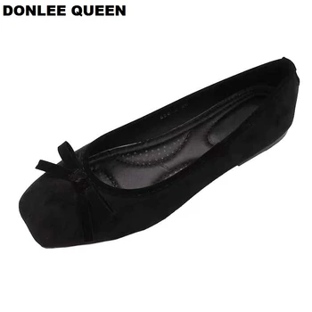 Plus Dimensiune 41 Pantofi de Balet Femei Deget de la picior Pătrat Turma de Fluture nod Balerina Confortabil Latex Branț Mocasini Alunecare Pe Pantofi Loafer