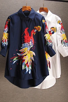 Plus Dimensiune Bluza Pentru Femei Pierde-Fit Cu Maneca Lunga-Rever Alb Brodate Cămașă Brodată În Stil Chinezesc Bluza Feminin Tricouri Mama